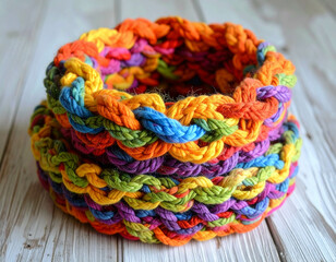handwoven finger-knit scarf; soft looped warmth with playful yarn twists