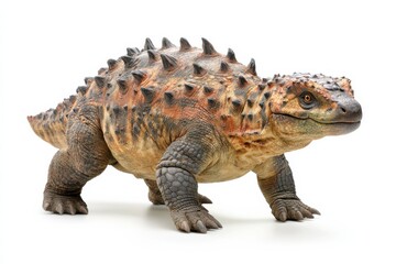 Obraz premium Ankylosaurus Dinosaur Walking Stone Age Creature Extinct Animal Paleontology on White Background. Generative Ai