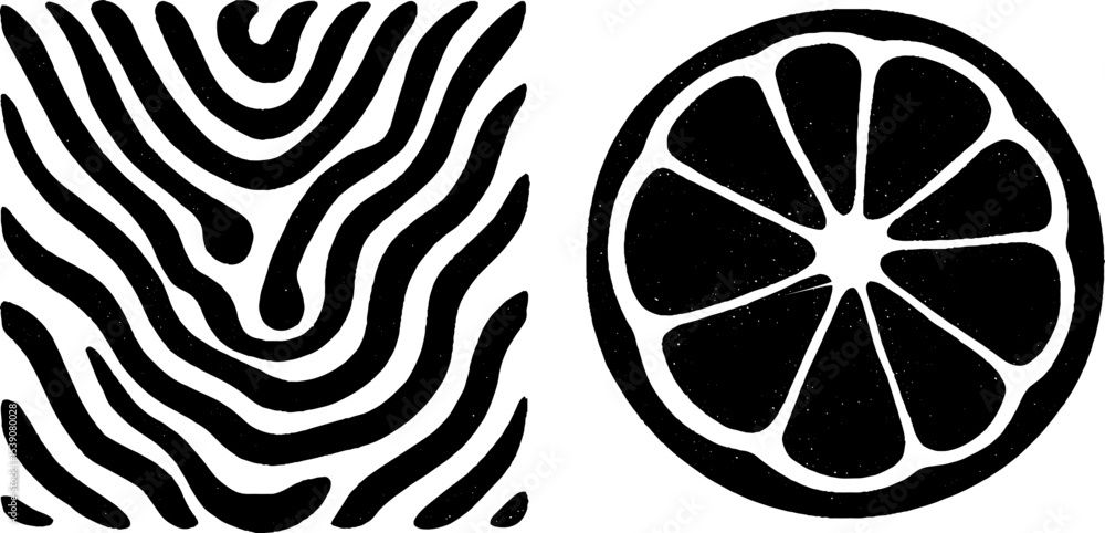 Poster abstract patterns with vibrant horizon lines and artistic lemon peel design
