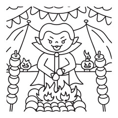 Spooky Summer – Cute and Easy Coloring Pages for All Ages | Fun Halloween-Inspired Summer Scenes | Line art vector illustration Print | Summer Coloring Page | Cute Scary Coloring page