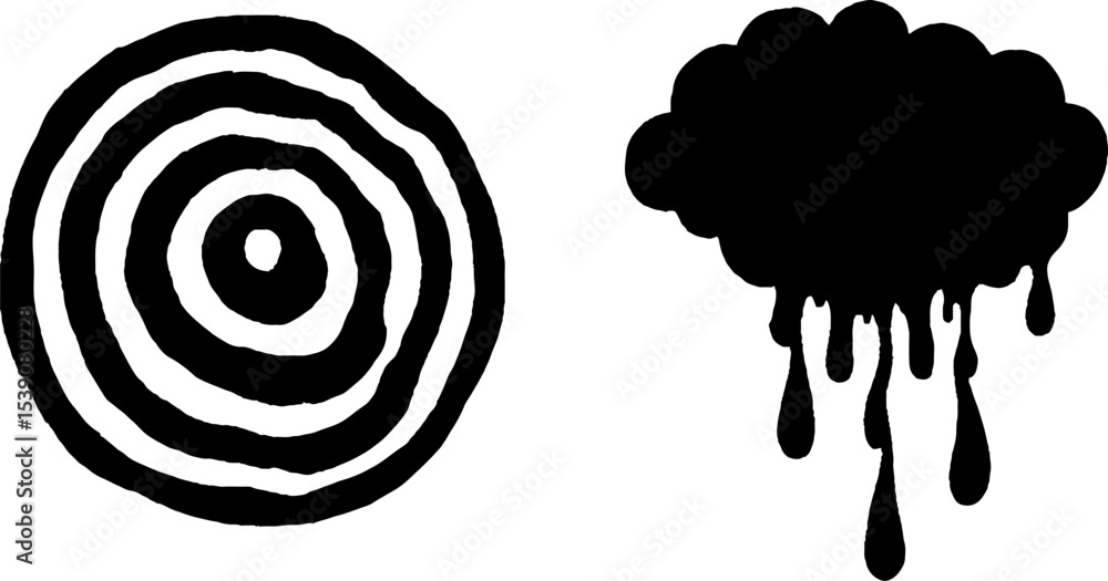 Poster abstract inward spiral and dripping cloud set for creative design and artistic use