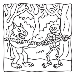 Spooky Summer – Cute and Easy Coloring Pages for All Ages | Fun Halloween-Inspired Summer Scenes | Line art vector illustration Print | Summer Coloring Page | Cute Scary Coloring page