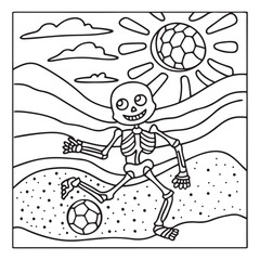 Spooky Summer – Cute and Easy Coloring Pages for All Ages | Fun Halloween-Inspired Summer Scenes | Line art vector illustration Print | Summer Coloring Page | Cute Scary Coloring page