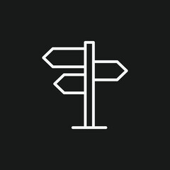 Directional Signpost with Multiple Arrows on Black Background, Representing Guidance or Choices, White Outline Icon