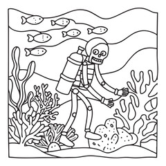 Spooky Summer – Cute and Easy Coloring Pages for All Ages | Fun Halloween-Inspired Summer Scenes | Line art vector illustration Print | Summer Coloring Page | Cute Scary Coloring page