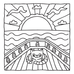 Spooky Summer – Cute and Easy Coloring Pages for All Ages | Fun Halloween-Inspired Summer Scenes | Line art vector illustration Print | Summer Coloring Page | Cute Scary Coloring page