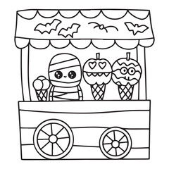 Spooky Summer – Cute and Easy Coloring Pages for All Ages | Fun Halloween-Inspired Summer Scenes | Line art vector illustration Print | Summer Coloring Page | Cute Scary Coloring page