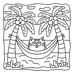 Spooky Summer – Cute and Easy Coloring Pages for All Ages | Fun Halloween-Inspired Summer Scenes | Line art vector illustration Print | Summer Coloring Page | Cute Scary Coloring page