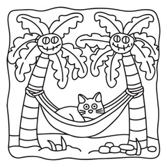 Spooky Summer – Cute and Easy Coloring Pages for All Ages | Fun Halloween-Inspired Summer Scenes | Line art vector illustration Print | Summer Coloring Page | Cute Scary Coloring page