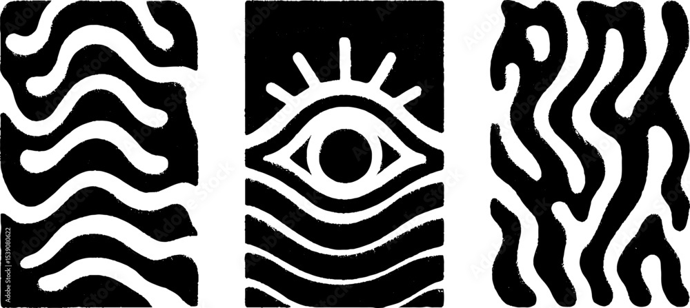 Poster abstract maze patterns with eye symbol for creative design projects