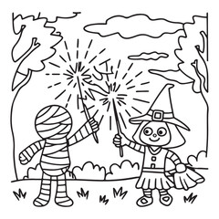 Spooky Summer – Cute and Easy Coloring Pages for All Ages | Fun Halloween-Inspired Summer Scenes | Line art vector illustration Print | Summer Coloring Page | Cute Scary Coloring page