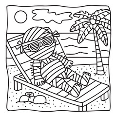 Spooky Summer – Cute and Easy Coloring Pages for All Ages | Fun Halloween-Inspired Summer Scenes | Line art vector illustration Print | Summer Coloring Page | Cute Scary Coloring page