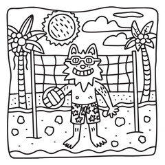 Spooky Summer – Cute and Easy Coloring Pages for All Ages | Fun Halloween-Inspired Summer Scenes | Line art vector illustration Print | Summer Coloring Page | Cute Scary Coloring page