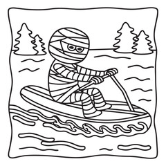 Spooky Summer – Cute and Easy Coloring Pages for All Ages | Fun Halloween-Inspired Summer Scenes | Line art vector illustration Print | Summer Coloring Page | Cute Scary Coloring page