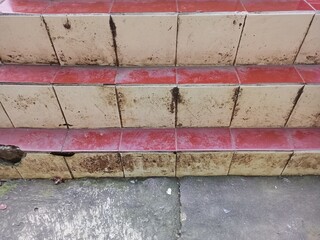 Grungy Weathered Tiles with Red and White Stripes