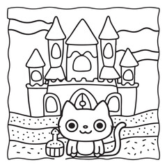 Spooky Summer – Cute and Easy Coloring Pages for All Ages | Fun Halloween-Inspired Summer Scenes | Line art vector illustration Print | Summer Coloring Page | Cute Scary Coloring page