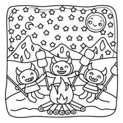 Spooky Summer – Cute and Easy Coloring Pages for All Ages | Fun Halloween-Inspired Summer Scenes | Line art vector illustration Print | Summer Coloring Page | Cute Scary Coloring page