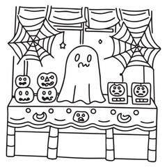 Spooky Summer – Cute and Easy Coloring Pages for All Ages | Fun Halloween-Inspired Summer Scenes | Line art vector illustration Print | Summer Coloring Page | Cute Scary Coloring page