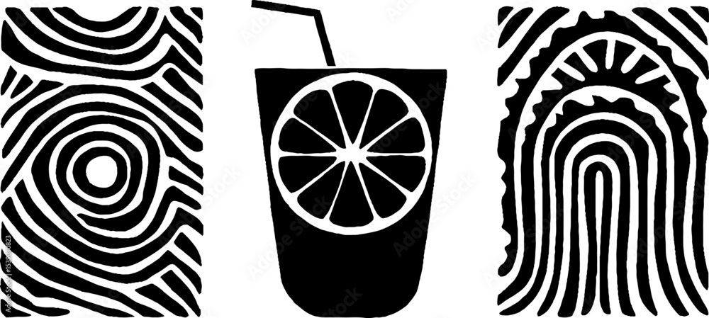 Poster refreshing lemonade design with citrus slice and artistic straw patterns for summer concepts