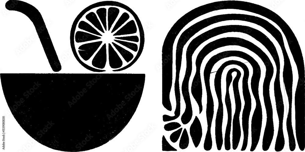 Poster refreshing lemonade and citrus slice with abstract straw design