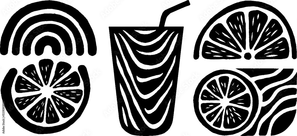 Poster refreshing lemonade design with citrus slices and straw elements