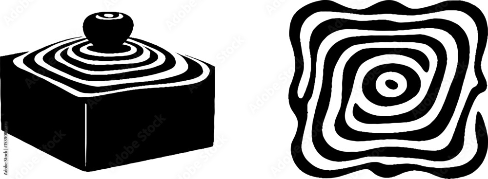 Aufkleber retro geometric design with lidded box and spiral knob featuring lotus border patterns