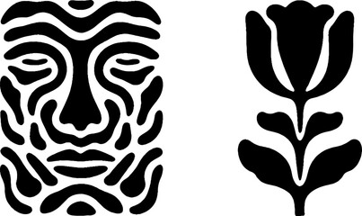 Minimalist black and white abstract face and tulip design for modern decor