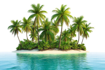 Tropical Island with Palm Trees Cutout on Transparent Background