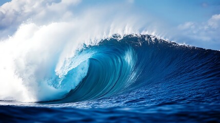 Ocean wave crashing blue sea water powerful wave surfing water sport aquatic nature background seascape