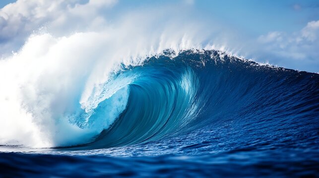 Ocean wave crashing blue sea water powerful wave surfing water sport aquatic nature background seascape