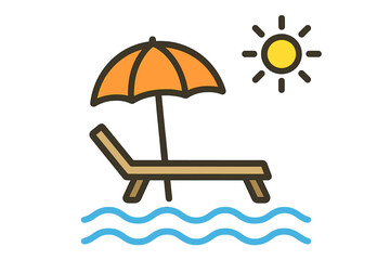 A set of icons featuring a beach umbrella and chair, sunbed, and umbrella, all isolated on white, symbolizing a vacation by the sea in vector form