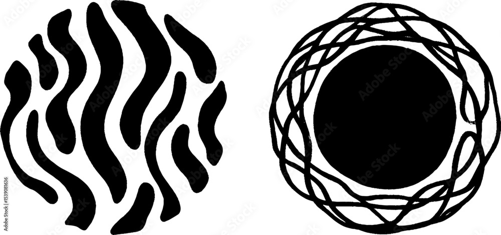 Poster abstract art collection with wavy and circular patterns for modern design