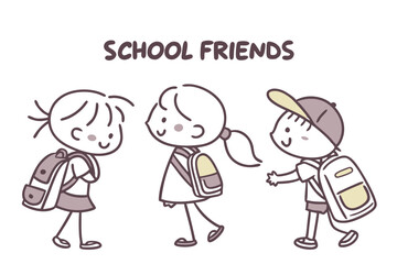 Cute doodle kids with school backpacks back to school illustration