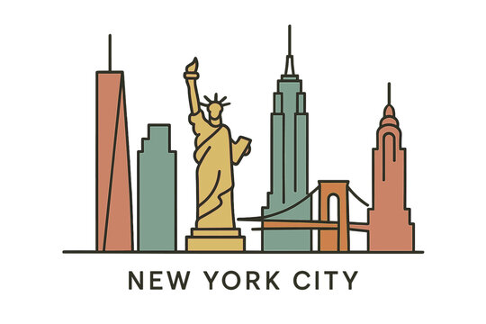 New York City's skyline is illustrated in a minimalist and modern one-line vector style