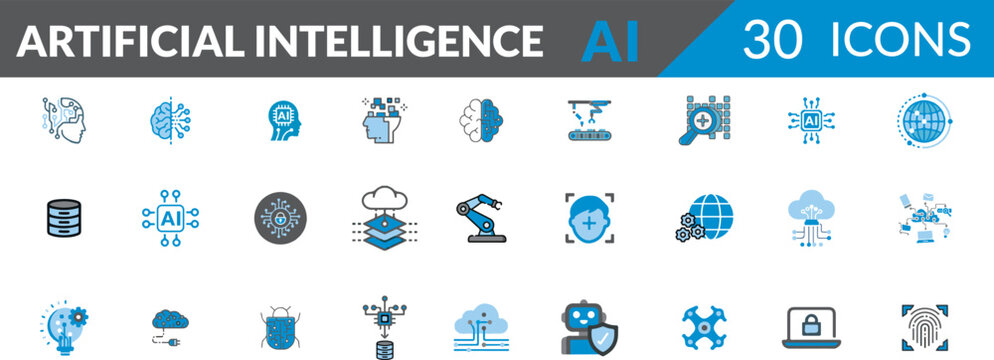 Artificial Intelligence Icons. Editable Vector Symbols for Technology and Innovation