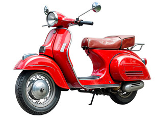 Red retro vintage scooter isolated on white transparent background