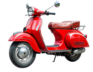 Red retro vintage scooter isolated on white transparent background