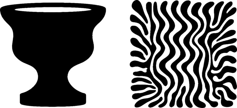 Artistic set featuring skyphos base and ornamental black glaze with footed rim design