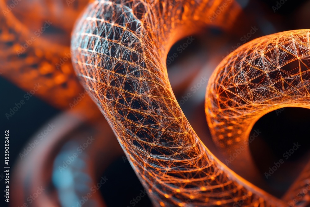Poster helix wireframe structure with glowing orange design showcasing abstract art and intricate details, 