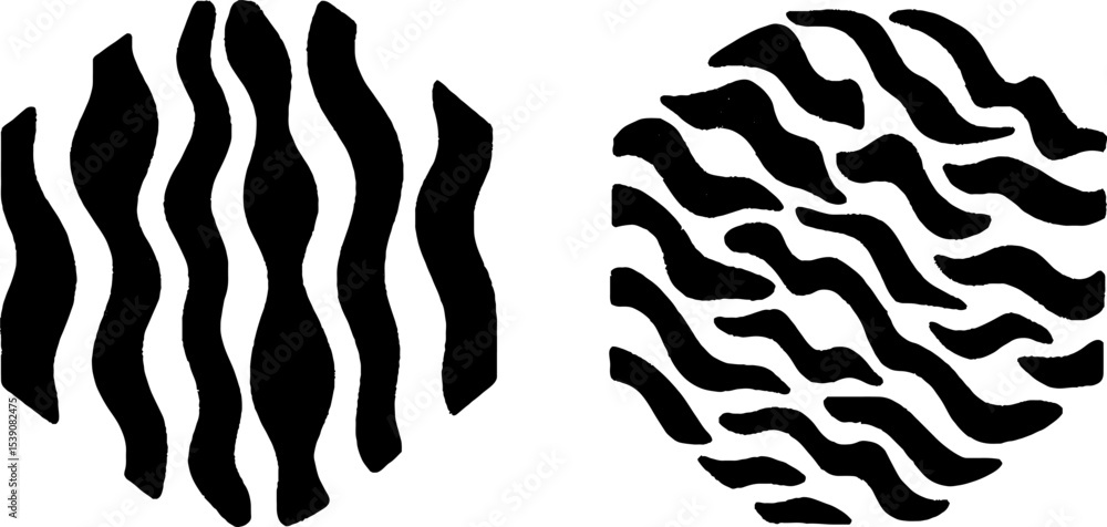 Poster abstract split hexagon and ink stroke design with linear waves for modern art prints