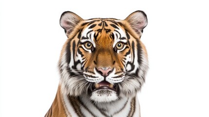 Obraz premium Close-up Portrait of a Sumatran Tiger Headshot Composition, White Background, Wild Cat Concept, Tiger Portrait Sumatran Tiger, Wildlife Photography