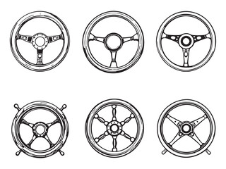 Steering wheel line art icon for car design