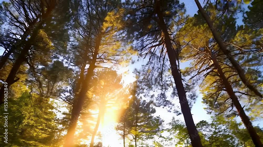 Poster sunlight streams through a forest canopy.