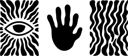 Mystical symbols with third eye, ripple halo, and open palm design for spiritual themes