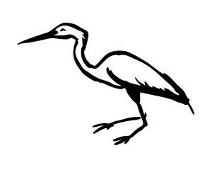 Fototapeta premium Hand-Drawn Heron Silhouette Doodle - Sketchy Bird Vector Isolated on White for Nature Logos, Zen Art & Stationery Designs