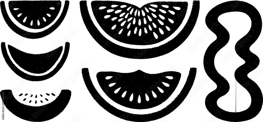 Poster watermelon slice variations with seed scatter and rind design