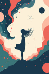 Girl, Childhood, Child, Inner Child, Starry Sky, Stars, Heaven, Hill, Road, Clouds, Earth, Fairy Tale, Cover, Story, Vector, Artwork