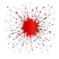 Red paint splatter radiating outward from a central point, creating a dynamic and bold burst effect against a white background.