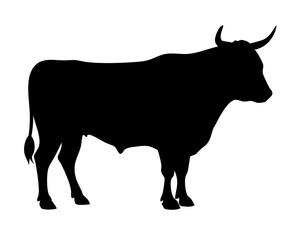 Powerful Bull Silhouette Vector - Detailed Cattle Animal Outline for Ranch Logos, Taurus Zodiac & Premium Branding, Isolated on White