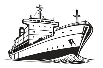 Monochrome Cargo Ship Illustration A Powerful Vessel Sailing Through the Waters Represented in a Bold and Striking Black and White Design